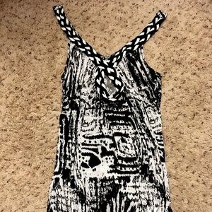 Flowy Tank Top with cutout - White and Black Abstract - XS